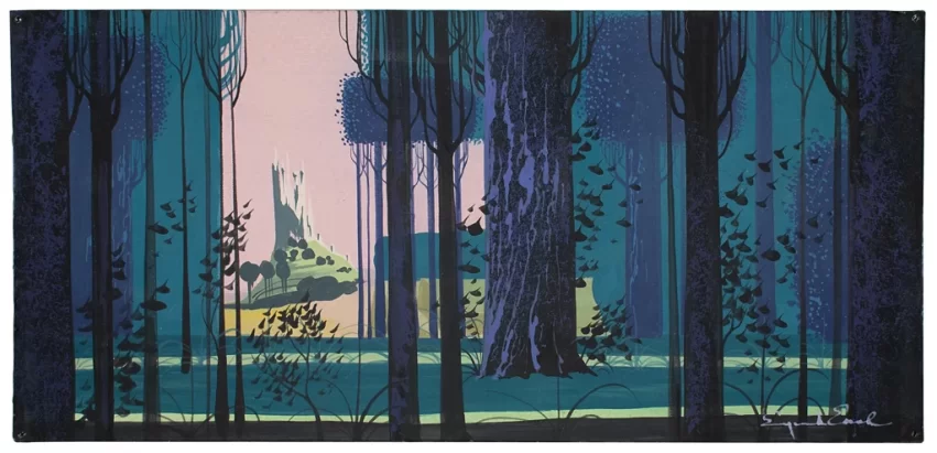 Eyvind Earle- concept art for Disney's Sleeping Beauty - the forest - ANIMaD