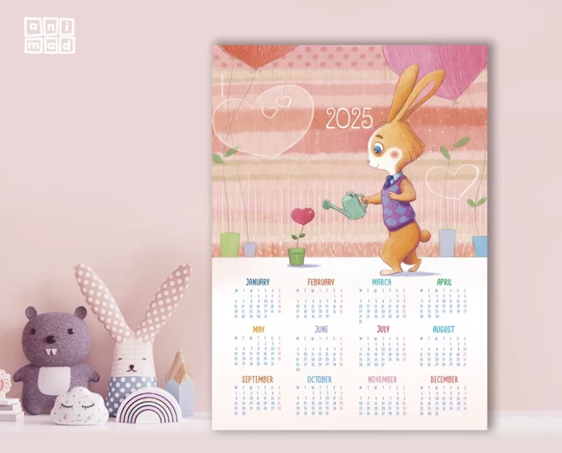 Yearly Printable Calendar for kids, wall calendar- Cute bunny - ANIMaD