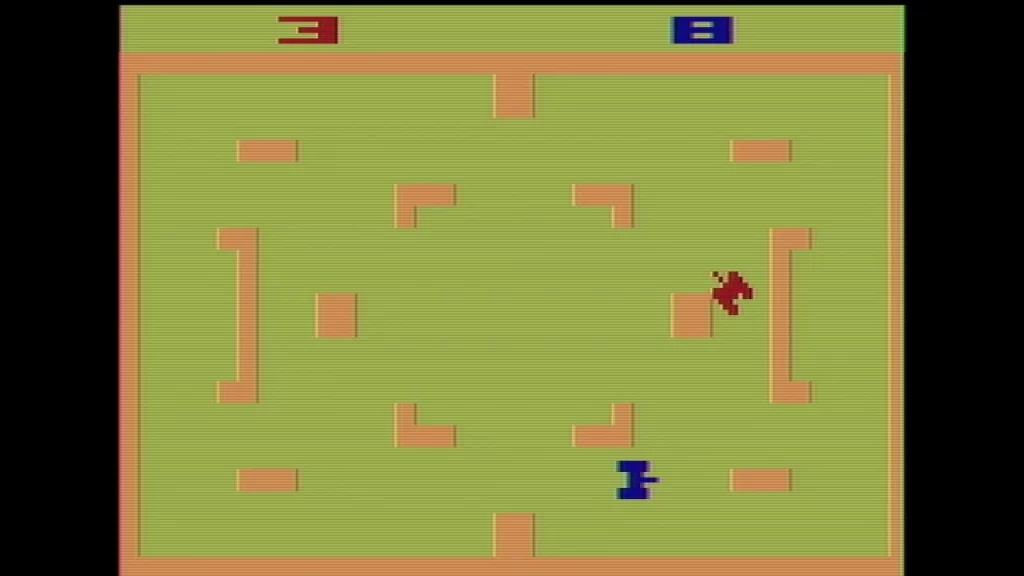 Image of Atari's video game "combat", with early pixel art