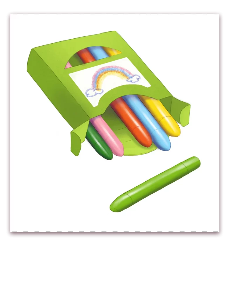 Crayons Montessori flashcard- 3 part card - image -ANIMaD - image shows the illustration of a box with crayons