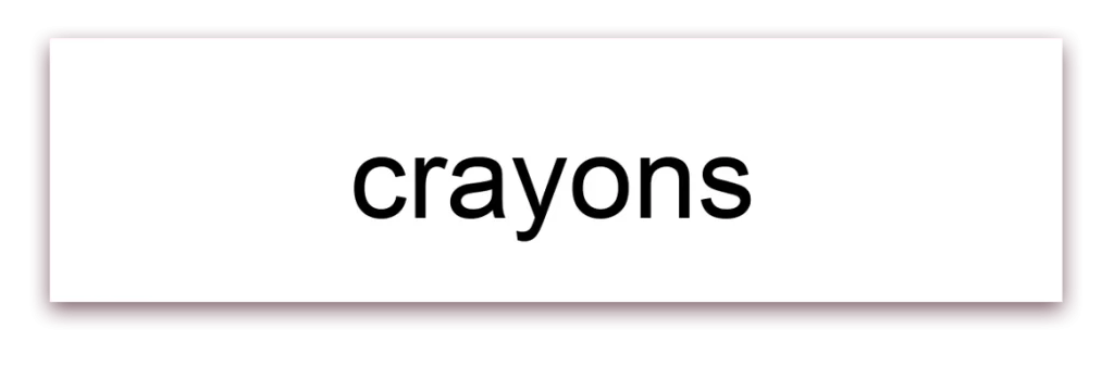 Crayons Montessori flashcard- 3 part card - text -ANIMaD - image shows a text label writing "crayons"