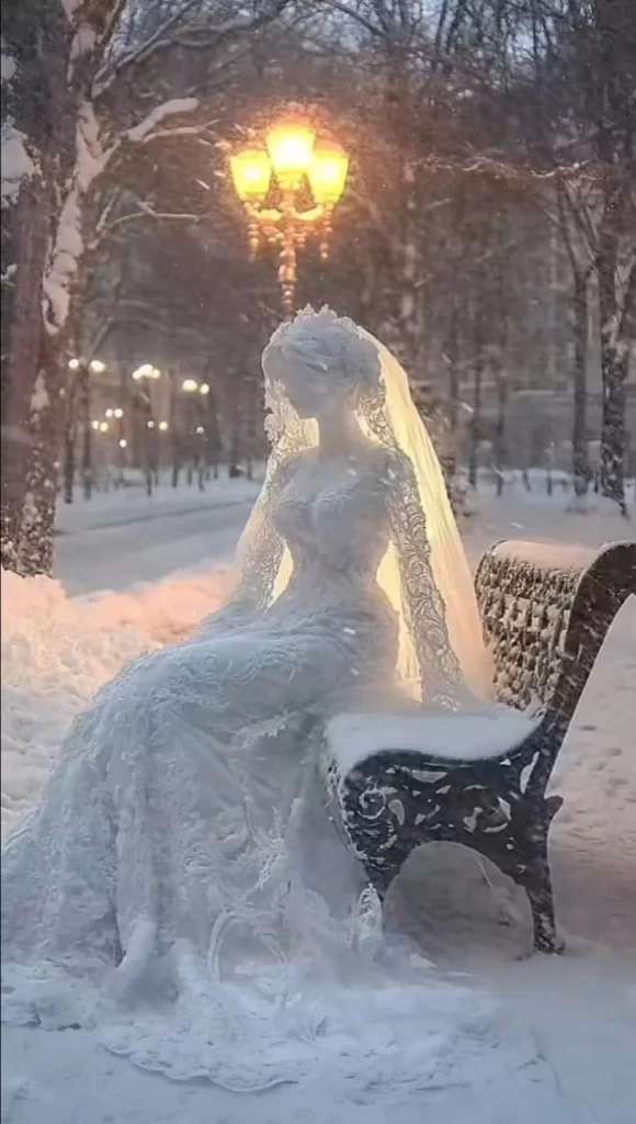 generative image AI- snow-sculpture of a woman sitting on a bench - ANIMaD