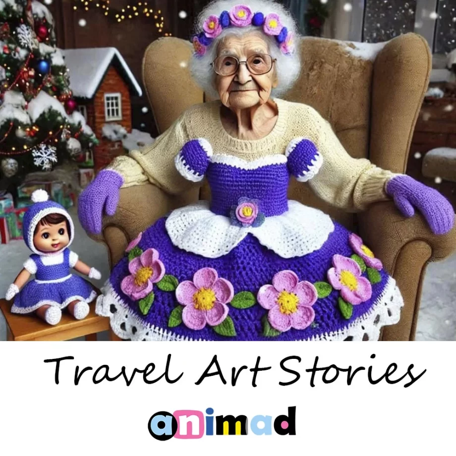 Ai generated image showing a grandma doing crochet.